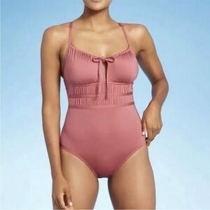 KONA SOL Rose Pink with Ribbon Detail One Piece Swim
